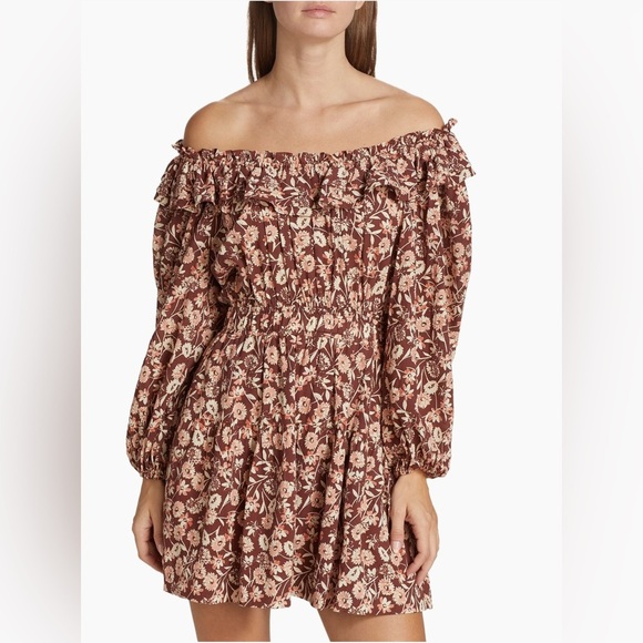 The Westside NWT Layla Navy Blue Floral Ruffle Smocked Prairie Mini Dress- Small - Picture 11 of 11